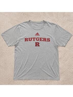 Fire Y2K center logo Gray Adidas Rutgers University cotton t-shirt